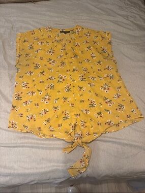 Papaya Yellow Floral Tie-Front Shirt